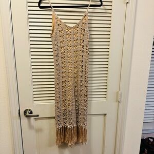 Venus Golden Beige Crochet Dress for Festival or Beach Size M